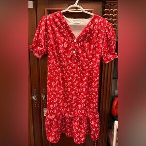 🌺 NAREERAT Red Puff Sleeve Floral Sundress – Like New 🌺